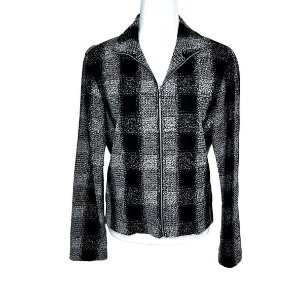 Randy Kemper Black White Plaid Tweed Zip Front Jacket Blazer - Picture 2 of 8
